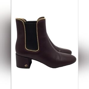 Coach Torri leather ankle leather boots burgundy with gold tone studs size 36,5